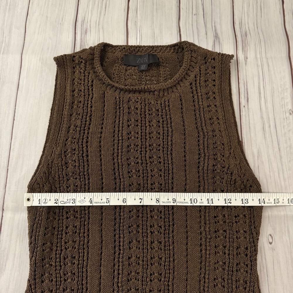 Zara Crochet Knit Mini Dress Brown Size Small Women's Sexy Summer‎ - Picture 6 of 13